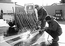 Cleaning bamboo at the car wash